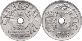 1937. Franco (1939-1975). 25 Céntimos. SVV. A&·C 17. Ni. SC / FDC. Est.20.