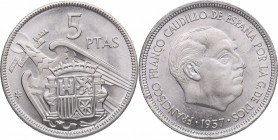 1957*67. Franco (1939-1975). Madrid. 5 pesetas. A&C 107. Ni. EBC+. Est.10.