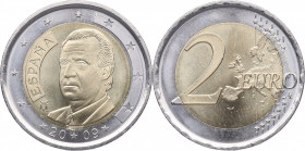 2009. Juan Carlos I (1975-2014). 2 €. Cu. 2,31 g. Error : Exceso de metal en corbata. SC. Est.15.