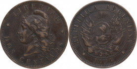 1894. Argentina. 2 centavos. Cu. MBC+ / EBC-. Est.30.