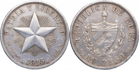 1915. Cuba. 1 Peso. Ag. 26,73 g. EBC. Est.60.