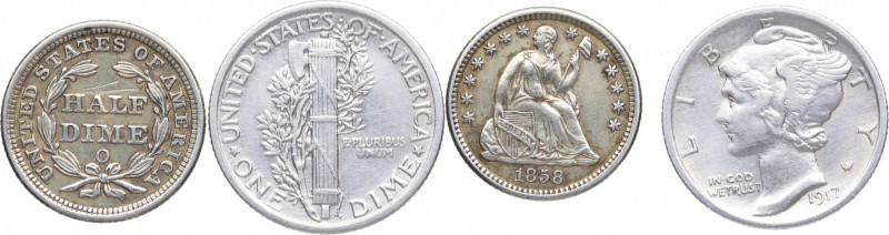 1858-O y 1917. Estados Unidos. Lote 2 monedas de 1/2 Dime y el Dime . KM-A62.2, ...