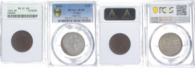 1914. Francia. 5 Céntimos (Lote 2 monedas). KM842 y (Gad-532 KM 845.1). Encapsulada por ANACS small holder MS 61 RB y PCGS AU 55. Est.75.