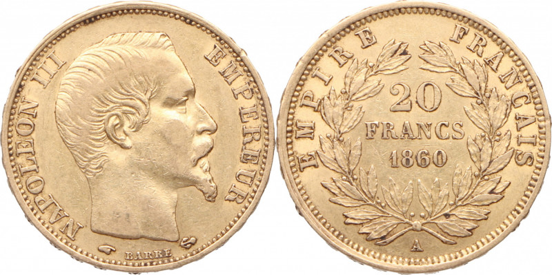 1860. Francia. 20 francos. Au. 6,43 g.. EBC+. Est.350.