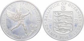 1972. Guernsey. 25 Libras de Guernsey. Ag. 28,61 g. EBC / EBC+. Est.35.