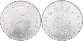 1973. Holanda. 10 Gulden. Ag. 25,03 g. SC- / SC. Est.25.