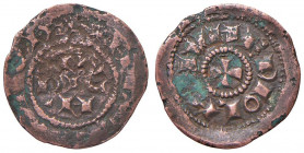 Monetazione comunale - A nome dell'Imperatore Enrico (1152-1198) - Denaro terzolo scodellato - MIR 52/? C 0,74 grammi. Ossidazioni verdi.
MB