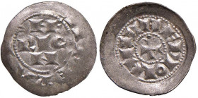 Monetazione comunale - A nome dell'Imperatore Enrico (1152-1198) - Denaro terzolo scodellato - MIR 54/1 R 0,70 grammi.
SPL