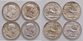 Vittorio Emanuele III - Lotto composto da 4 monete - Serie completa dei 2 lire 1914-1915-1916-1917.
Come da foto.