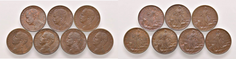 Vittorio Emanuele III - Lotto composto da 7 monete - Conservazione mediamente mo...