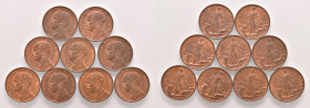 Vittorio Emanuele III - Lotto composto da 9 monete - Quasi tutte non circolate, rame rosso.
Come da foto.