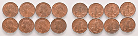Vittorio Emanuele III - Lotto composto da 8 monete - Quasi tutte non circolate, rame rosso.
Come da foto.