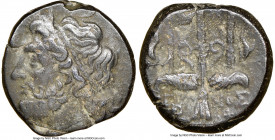 SICILY. Syracuse. Hieron II (ca. 275-215 BC). AE litra (18mm, 7h). NGC Choice VF. Head of Poseidon left, wearing taenia / ΙΕΡΩ-ΝΟΣ/Θ-Φ, trident head, ...