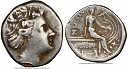 EUBOEA. Histiaia. Ca. 3rd-2nd centuries BC. AR tetrobol (15mm, 2h). NGC VF. Head of nymph right, wearing vine-leaf crown, earring and necklace / H-IΣT...