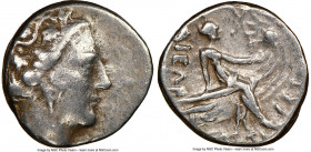 EUBOEA. Histiaia. Ca. 3rd-2nd centuries BC. AR tetrobol (14mm, 12h). NGC VF. Head of nymph right, wearing vine-leaf crown, earring and necklace / H-IΣ...