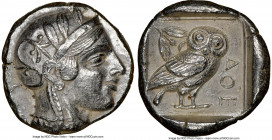 ATTICA. Athens. Ca. 455-440 BC. AR tetradrachm (23mm, 17.05 gm, 10h). NGC Choice AU 5/5 - 3/5. Early transitional issue. Head of Athena right, wearing...