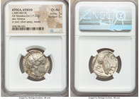 ATTICA. Athens. Ca. 440-404 BC. AR tetradrachm (25mm, 17.20 gm, 10h). NGC Choice AU 5/5 - 5/5. Mid-mass coinage issue. Head of Athena right, wearing e...