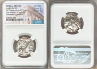 ATTICA. Athens. Ca. 440-404 BC. AR tetradrachm (23mm, 17.21 gm, 9h). NGC Choice AU 5/5 - 4/5. Mid-mass coinage issue. Head of Athena right, wearing ea...