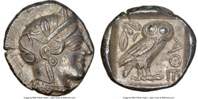 ATTICA. Athens. Ca. 440-404 BC. AR tetradrachm (24mm, 17.13 gm, 4h). NGC Choice AU 5/5 - 4/5. Mid-mass coinage issue. Head of Athena right, wearing ea...
