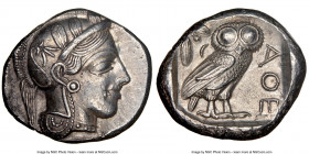 ATTICA. Athens. Ca. 440-404 BC. AR tetradrachm (24mm, 17.18 gm, 6h). NGC Choice AU 5/5 - 4/5. Mid-mass coinage issue. Head of Athena right, wearing ea...