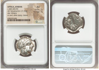 ATTICA. Athens. Ca. 440-404 BC. AR tetradrachm (23mm, 17.20 gm, 4h). NGC AU 5/5 - 3/5. Mid-mass coinage issue. Head of Athena right, wearing earring, ...
