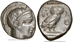 ATTICA. Athens. Ca. 440-404 BC. AR tetradrachm (24mm, 17.21 gm, 1h). NGC AU 4/5 - 4/5. Mid-mass coinage issue. Head of Athena right, wearing earring, ...