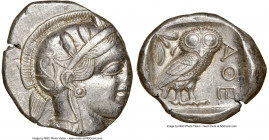 ATTICA. Athens. Ca. 440-404 BC. AR tetradrachm (27mm, 17.18 gm, 9h). NGC AU 2/5 - 4/5. Mid-mass coinage issue. Head of Athena right, wearing earring, ...