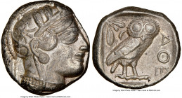 ATTICA. Athens. Ca. 440-404 BC. AR tetradrachm (24mm, 17.18 gm, 10h). NGC XF 5/5 - 3/5. Mid-mass coinage issue. Head of Athena right, wearing earring,...