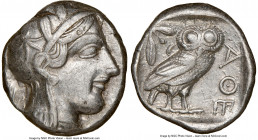 ATTICA. Athens. Ca. 440-404 BC. AR tetradrachm (26mm, 17.13 gm, 7h). NGC XF 4/5 - 4/5. Mid-mass coinage issue. Head of Athena right, wearing earring, ...