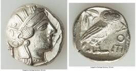 ATTICA. Athens. Ca. 440-404 BC. AR tetradrachm24mm, 17.13 gm, 9h). VF. Mid-mass coinage issue. Head of Athena right, wearing earring, necklace, and cr...