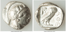 ATTICA. Athens. Ca. 440-404 BC. AR tetradrachm (25mm, 17.17 gm, 5h). XF. Mid-mass coinage issue. Head of Athena right, wearing earring, necklace, and ...