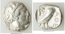 ATTICA. Athens. Ca. 440-404 BC. AR tetradrachm (24mm, 17.13 gm, 10h). VF. Mid-mass coinage issue. Head of Athena right, wearing earring, necklace, and...