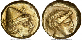 LESBOS. Mytilene. Ca. 377-326 BC. EL sixth-stater or hecte (10mm, 2.56 gm, 12h). NGC Choice XF 4/5 - 2/5, scuff. Head of young Cabeiros right, wearing...