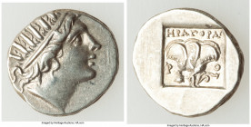 CARIAN ISLANDS. Rhodes. Ca. 88-84 BC. AR drachm (16mm, 2.94 gm, 12h). XF. Plinthophoric standard, Eraporas, magistrate. Radiate head of Helios right /...