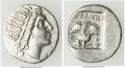 CARIAN ISLANDS. Rhodes. Ca. 88-84 BC. AR drachm (15mm, 2.41 gm, 11h). Choice VF. Plinthophoric standard, Euphanes, magistrate. Radiate head of Helios ...