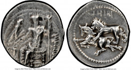 CILICIA. Tarsus. Mazaeus, as Satrap (ca. 361-334 BC). AR stater (25mm, 6h). NGC VG, scratches. B'LTRZ (Aramaic), Ba'altars seated left on backless thr...