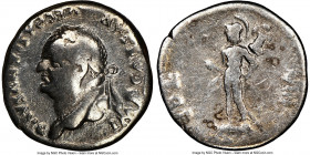 Vespasian (AD 69-79). AR denarius (17mm, 6h). NGC Fine, brushed. Rome, AD 77-78. IMP CAESAR-VESPASIANVS AVG, laureate head of Vespasian left / COS-VII...