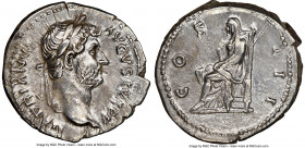 Hadrian (AD 117-138). AR denarius (18mm, 6h). NGC Choice XF, brushed. Rome, ca. AD 128-129. HADRIANVS AVGVSTVS P P, laureate head of Hadrian right / C...