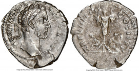 Commodus (AD 177-192). AR denarius (19mm, 1h). NGC Choice VF. Rome, AD 180. M COMMODVS ANTONINVS AVG, laureate head of Commodus right / TR P V IMP III...