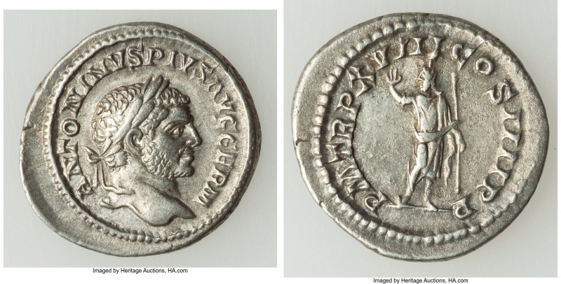 Caracalla (AD 198-217). AR denarius (21mm, 3.26 gm, 1h). Choice VF. Rome, AD 216...