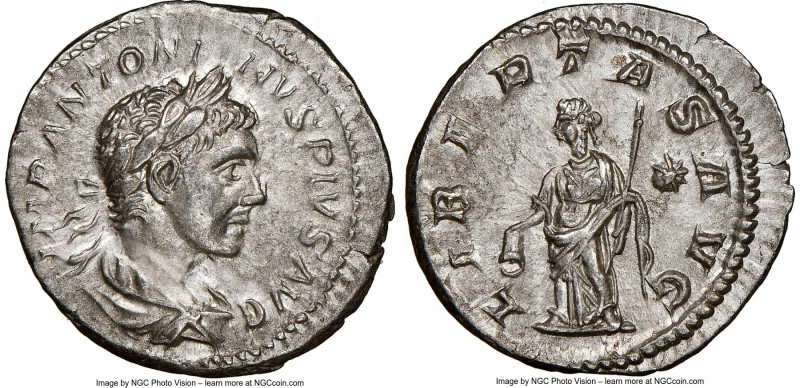Elagabalus (AD 218-222). AR denarius (20mm, 6h). NGC AU. Rome. IMP ANTONINVS PIV...
