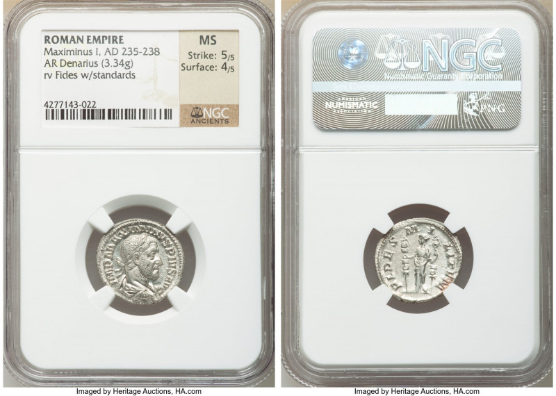 Maximinus I (AD 235-238). AR denarius (19mm, 3.34 gm, 12h). NGC MS 5/5 - 4/5. Ro...