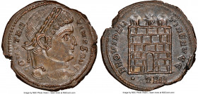 Constantine I the Great (AD 307-337). AE3 or BI nummus (20mm, 5h). NGC MS. Trier, 1st officina, AD 327-328. CONSTAN-TINVS AVG, laureate head of Consta...