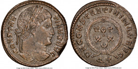 Constantine I the Great (AD 307-337). AE3 or BI nummus (19mm, 5h). NGC MS. Ticinum, 4th officina, AD 325. CONSTAN-TINVS AVG, plain diademed head of Co...
