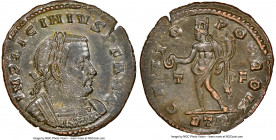 Licinius I (AD 308-324). BI follis or reduced nummus (19mm, 11h). NGC MS. Trier, 2nd officina, AD 316. IMP LICINIVS P F AVG, laureate, draped, and cui...