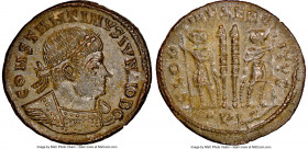 Constantine II, as Caesar (AD 337-340). AE3 or BI nummus (17mm, 5h). NGC MS. Lugdunum, 1st officina, AD 330-331. CONSTANTINVS IVN NOB C, laureate, cui...