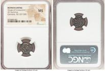 Constans, as Augustus (AD 337-350). AE3 or BI nummus (16mm, 6h). NGC MS. Trier, 2nd officina, AD 347-348. CONSTANS P F AVG, pearl-diademed, draped and...