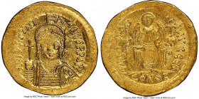 Justinian I the Great (AD 527-565). AV solidus (21mm, 4.47 gm, 6h). NGC MS 2/5 - 4/5. Constantinople, 6th officina, ca. AD 545-565. D N IVSTINI-ANVS P...
