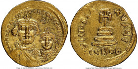 Heraclius (AD 610-641) and Heraclius Constantine. AV solidus (20mm, 4.35 gm, 6h). NGC MS 5/5 - 3/5, brushed, clipped. Constantinople, 10th officina, c...