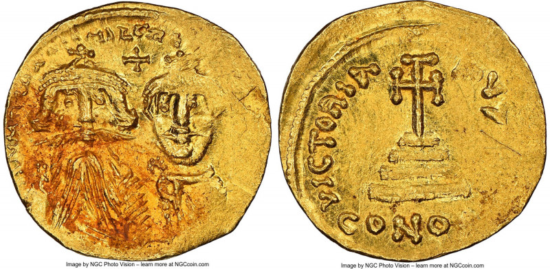 Heraclius (AD 610-641) and Heraclius Constantine. AV solidus (20mm, 4.45 gm, 6h)...